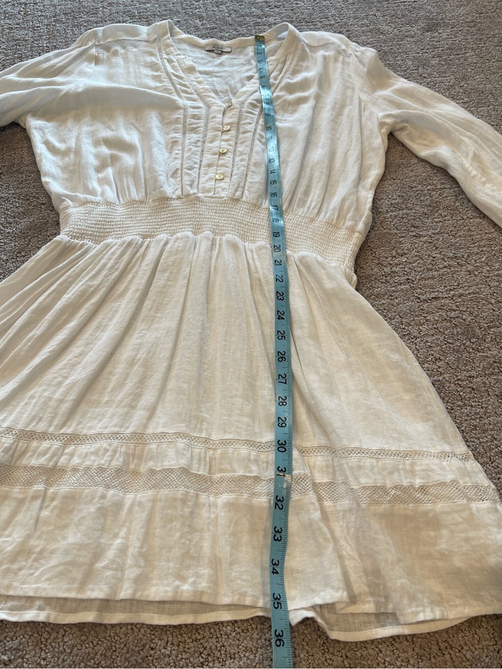Rails Jasmine White Long-Sleeve Mini Dress, Lace Inset, Linen Blend, Size L - Picture 10 of 16